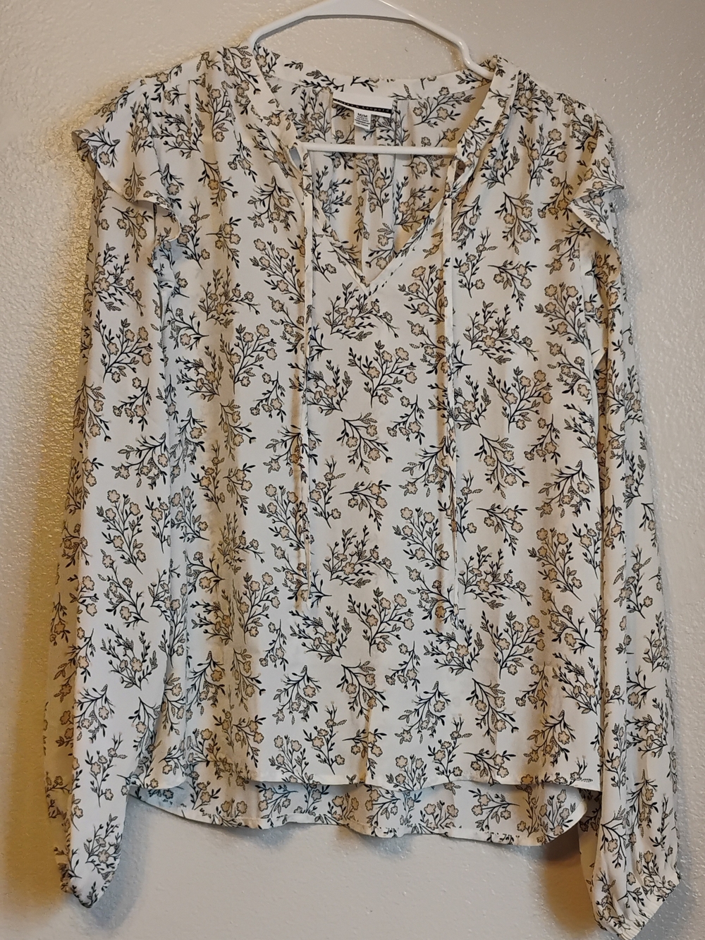 Jules & Leopold Women’s Medium Floral Blouse Ivory Tie Neck Ruffle Long Sleeve
